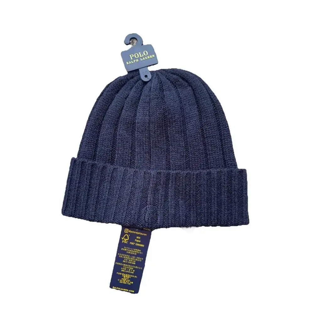 Polo Ralph Lauren Men's Ribbed Beanie Hat - Navy Blue, One Size New